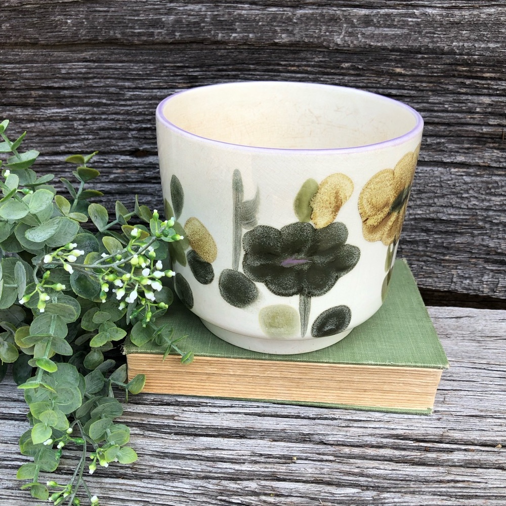 Crown Lynn Ironstone Boho Planter with floral motif Ceramic golden yellow green - Picture 3 of 16